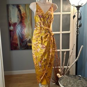 NWOT Express Faux Wrap Twist Front Bird Print Dress XS